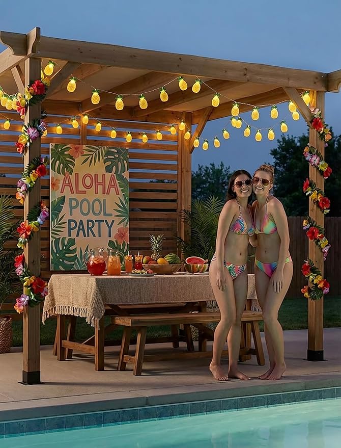 8.5Ft Luau Party Pineapple Lights, 10L LED Pineapple String Lights Plug in for Indoor/Outdoor Home Table Porch Pergola Tiki Bar Aloha Hawaiian Tropical Party Lights