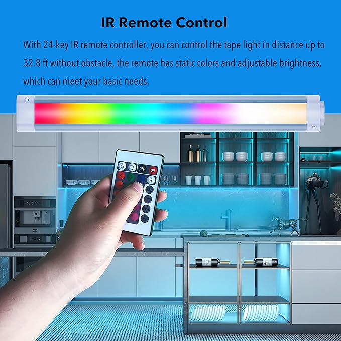 Smart RGB Cabinet Lights,Color Changing & White Dimmbale Light Bar for Counter,Case,Desk,LED Light Strips with Alexa,Echo,App,Remote Control,Music Sync Indoor Room,TV,Party Lighting Decor,6pcs