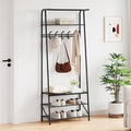 Hall Tree Coat Rack with Shoe Storage Bench & 5 Hooks – Entryway Organizer, Metal Frame, Wood Accent – Versatile Furniture for Hallway, Bedroom, Living Room – Single Row Hook, 60cm Wide,