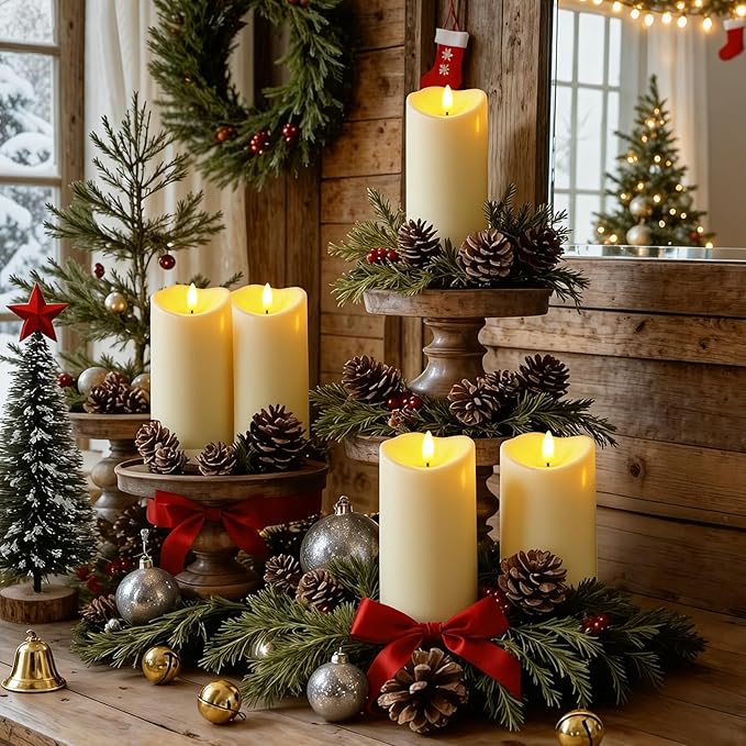 Raycare 6"x3" Outdoor Waterproof Flameless Candles with Remote and Timer, Battery Operated LED Electric Fake Pillar Candle for Christmas Home Wedding Decor, Dark Ivory, Set of 2