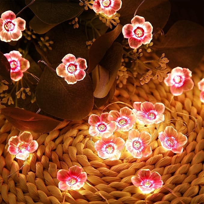 Mudder 2 Pack Cherry Blossom Flower String Lights 13 FT 40 LEDs for Bedroom, Pink Fairy Lights USB and Battery Operated Decorative String Light Indoor Outdoor