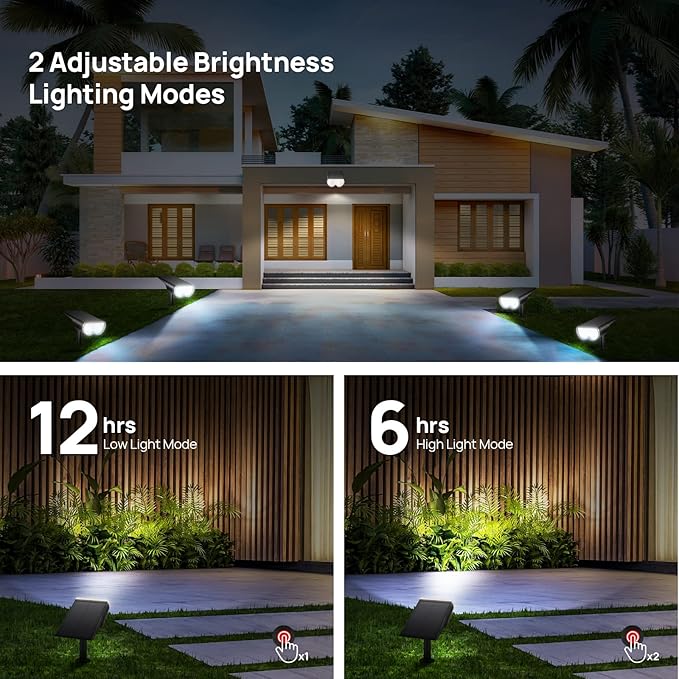 Consciot Solar Spot Lights Outdoor, 16 LEDs IP67 Waterproof Auto On/Off Landscape Spotlights, 2-in-1 Adjustable Wall Lights for Garden Yard Pathway, 6 Pack (Cool White)