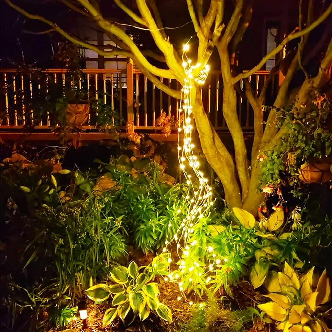 VOOKRY 2 Pack Battery Operated Fairy Lights with Timer, Waterproof Waterfall Flash Lights 8 Modes 10 Strands 200 LEDs Hanging Vine String Lights with Remote for Outdoor DIY Watering Can Lights