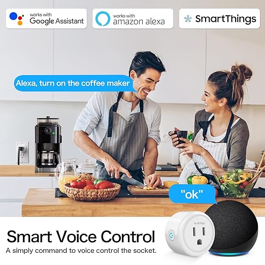 KimFilter WiFi Smart Plug, Wireless Plugs Outlet Compatible with Alexa & Google Voice Assistant, App Controlled Outlet with Timer Function, 2.4GHz Only Wi-Fi Smart Socket, Smart Plug Timer for Home