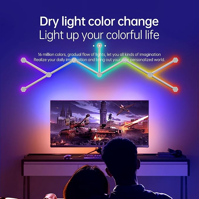 Smart Modular RGB LED Wall Lights Kit - DIY Shapeable Music Sync Backlit Panels w/Alexa & App Control | 16.8M Colors, 44+ Scene Modes, No-Drill Installation (9 LED Light)