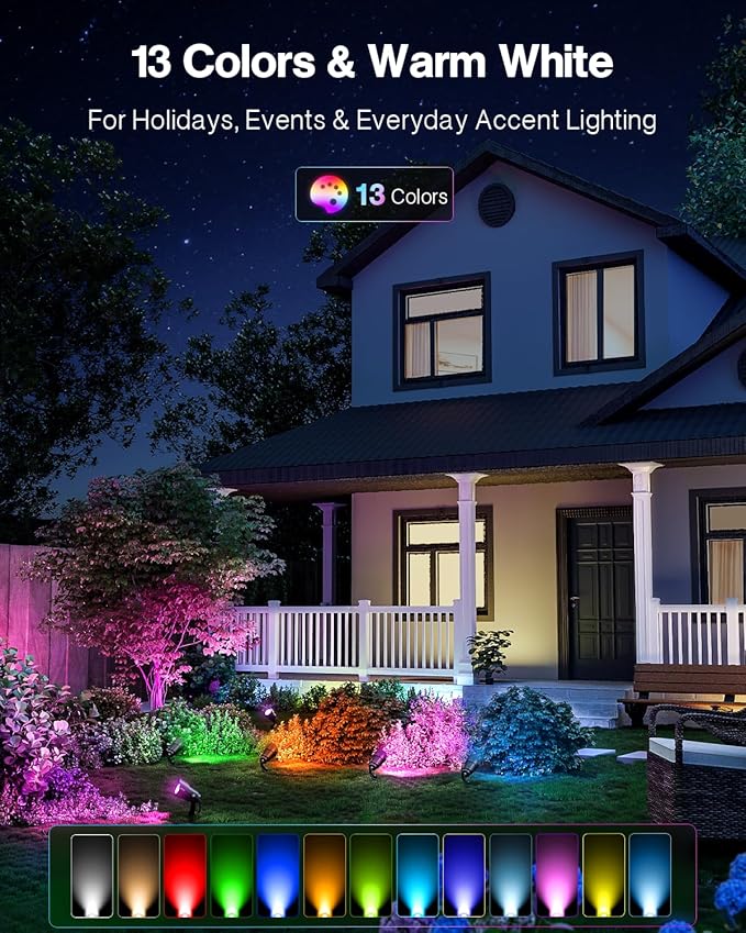 HIBOITEC RGBW Low Voltage Landscape Lighting 10Pack 12W with Remote Connectors Spotlights Landscape Lights 12-24V AC/DC Waterproof for House Yard Trees Outdoor Christmas(Transformers NOT Included)