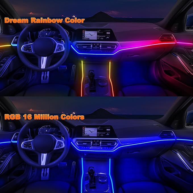 Car LED Strip Lights, Interior Acrylic LED Lights for Car with Dynamic Rainbow Dream Color Chasing, Ambient Lighting Kits Music Sync (8 in 1(6 * 29.5+43.3+14.5 inches))