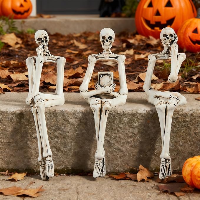 XINXUAN Halloween Decorations Skull Statue Home Decor - Modern Bookshelf & Desk Decor - 3 Piece Set (Retro - White)