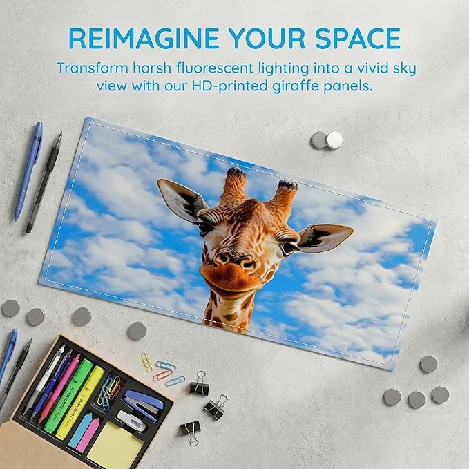 Fluorescent Light Covers for Ceiling Lights -Magnetic Cloud Cover for Fluorescent Or LED Fixture 2ft x 4ft Classroom,Home,Office Decoration Filters Overhead Lighting- Giraffe