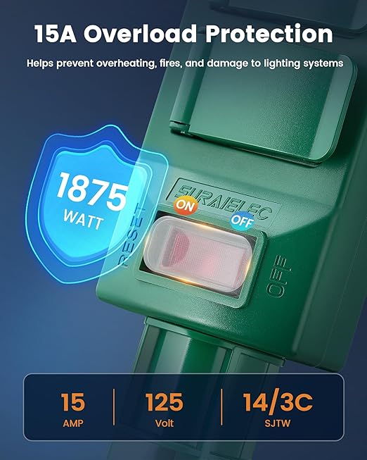 SURAIELEC Outdoor Power Stake Timer Waterproof, 100FT Wireless Remote Control, Dusk to Dawn Timer, 6 Grounded Plug Outlets, Power Strip for Christmas Lights, Garden, Patio, Outdoor Lights, 6FT