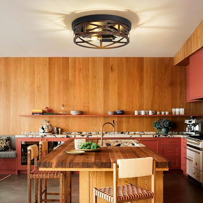 ZHU YAN Farmhouse Ceiling Light,Hallway Light Fixtures Ceiling,Rustic Metal Black 3-Light Flush Mount Light Fixture for Farmhouse,Kitchen,Entryway,Hall (1 Pack)