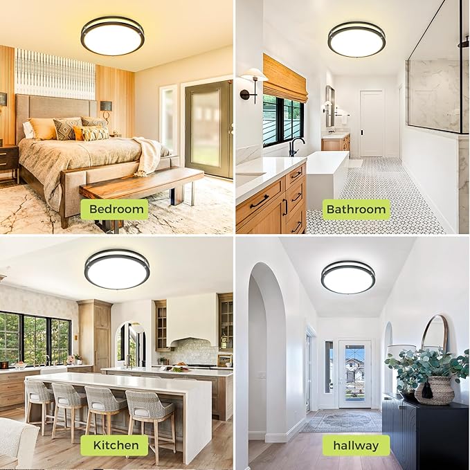hepside 2Pack Flush Mount LED Ceiling Light with Remote, Dimmable& 3000K-6500K Adjustable Ceiling Light Fixture, Timer, Night Light, 13 inch Black Ceiling Lamps for Kitchen Bathroom Bedroom Hallway