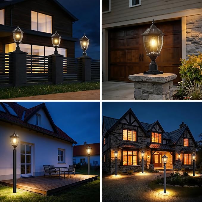 Solar Lamp Post Lights Outdoor Waterproof with Pier Mount Base, 20" H Large Aluminum Outside Solar Lights for Yard, Dusk to Dawn Outdoor Column Lights for Garden, Pathway, Patio(2 Pack)