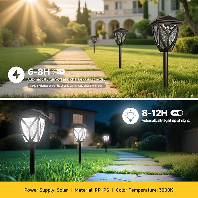 Ensenior Solar Lights Outdoor, 6500K LED Solar Garden Lights for Pathway Yard Patio Walkway Planter Walkway Landscape Lighting, IP65 Waterproof, Energy-Efficient Landscape Lighting, 12-Pack