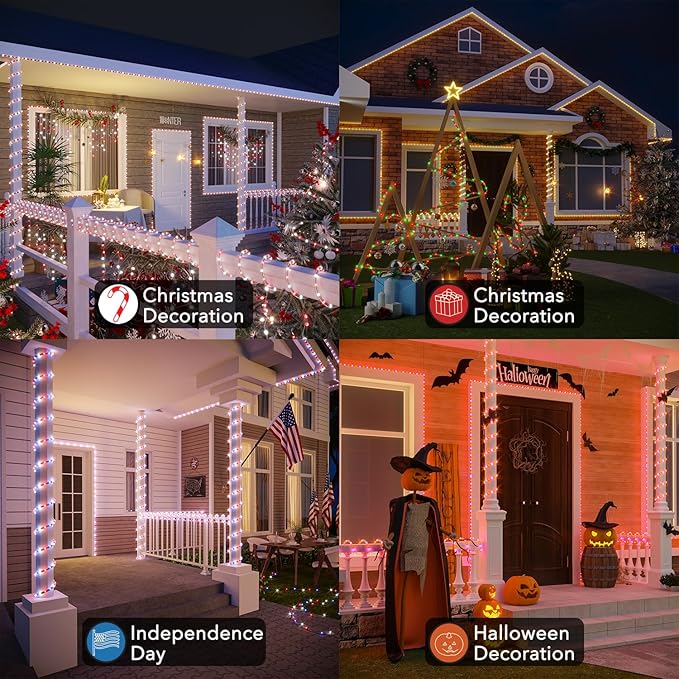 RGB Strip Lights with IR Remote Control, 12FT RGB LED Outdoor Rope Lights, Waterproof Neon LED Lights Hoilday Preset 500+ Colors for Bedroom Living Room Patio Christmas Decor (12ft)