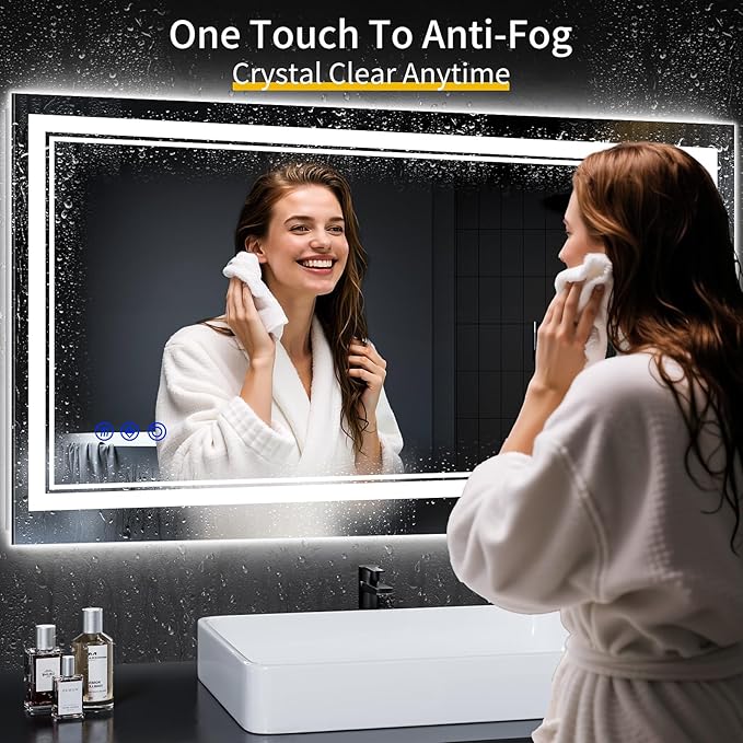 42"x24" LED Bathroom Mirror with Anti-Fog, Stepless Dimmable Lights, 3 Color Modes, Shatter-Proof Tempered Glass,Waterproof Design