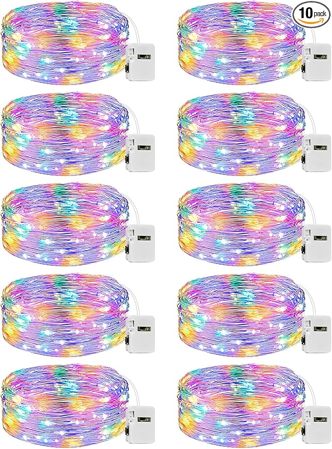 10 Pack Fairy Lights Battery Operated - 7ft 20 Led Twinkle Lights 3 Modes, Bulk Mini String Lights Waterproof for Mason Jars Vases DIY Party Wedding Decoration Christmas -Multi-Colored