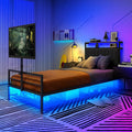Twin Size Gaming Bed Frame With Storage Headboard,Black Metal Twin Bed Frame With LED Light Rotating TV Mount Charging Station,Stocking Stuffers for Teen Boys,College Dorm Room Essential,Heavy Duty