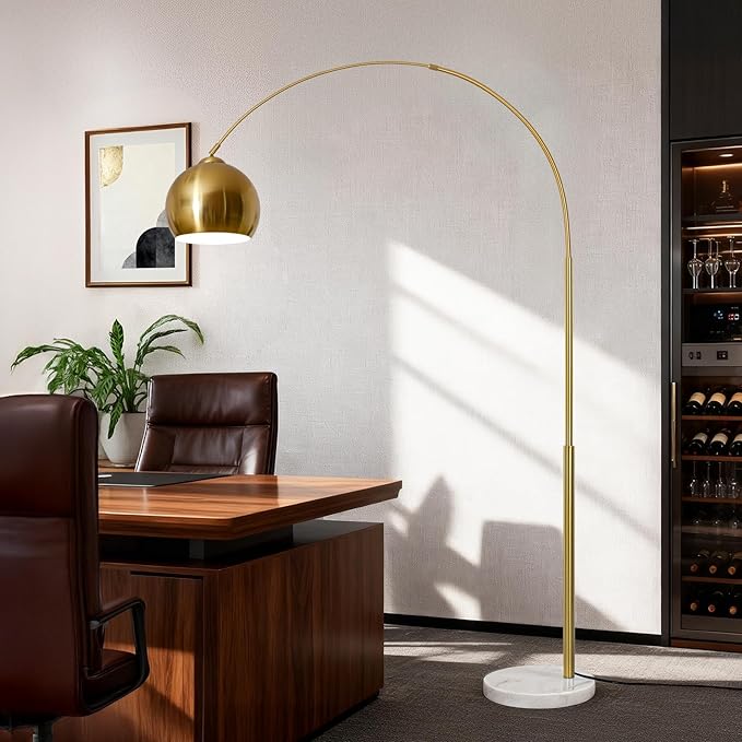 77” Arc Floor Lamp for Living Room, Upgraded Gold Standing Lamp with Remote, 3 Color Temperatures & Brightness Adjustable, Modern Arched Floor lamp for Bedroom,Office, Antique Brass, LED Bulb Included
