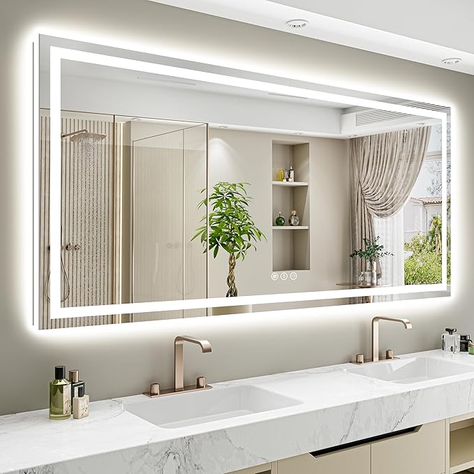77x36 Inch LED Bathroom Mirror with Lights Front and Backlit Lighted Vanity Mirror for Bathroom Wall with 3 Colors Dimmable Anti-Fog Memory Shatter-Proof IP54 Waterproof Horizontal/Vertical