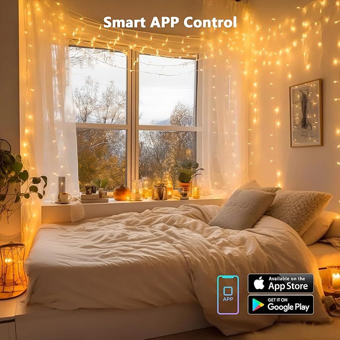 Brizled Smart String Lights Warm White, 32.8ft 100 LED String Lights Work with Alexa & Google Home, Dimmable APP Fairy Light Music Sync Xmas Tree Light Clear Wire for Home Christmas Tree Party Decor
