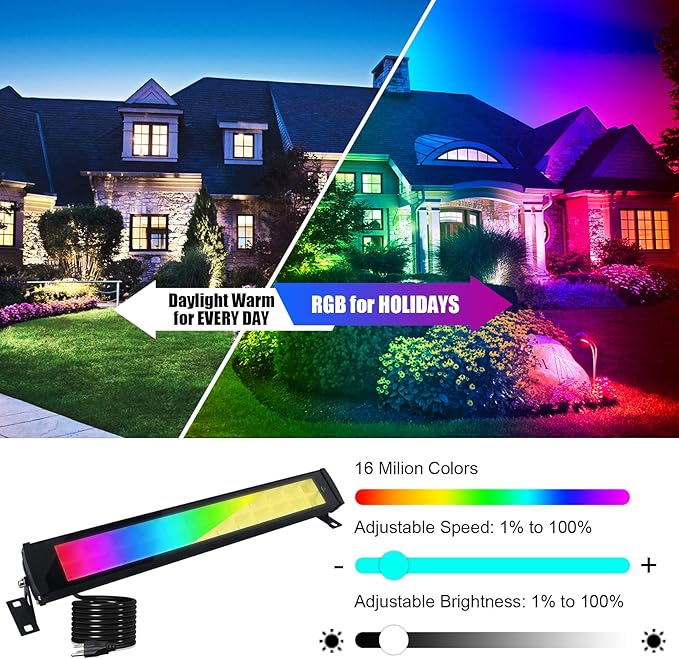 2 Pack 50W RGB Wall Washer Light, Indmird Stage Wash Light Bar, RGB Light Bar, Warm 3000K & 16 Million Colors&Timing& Music Sync, for Commercial Lighting, Birthday Party, Garden Lighting, Wall Display