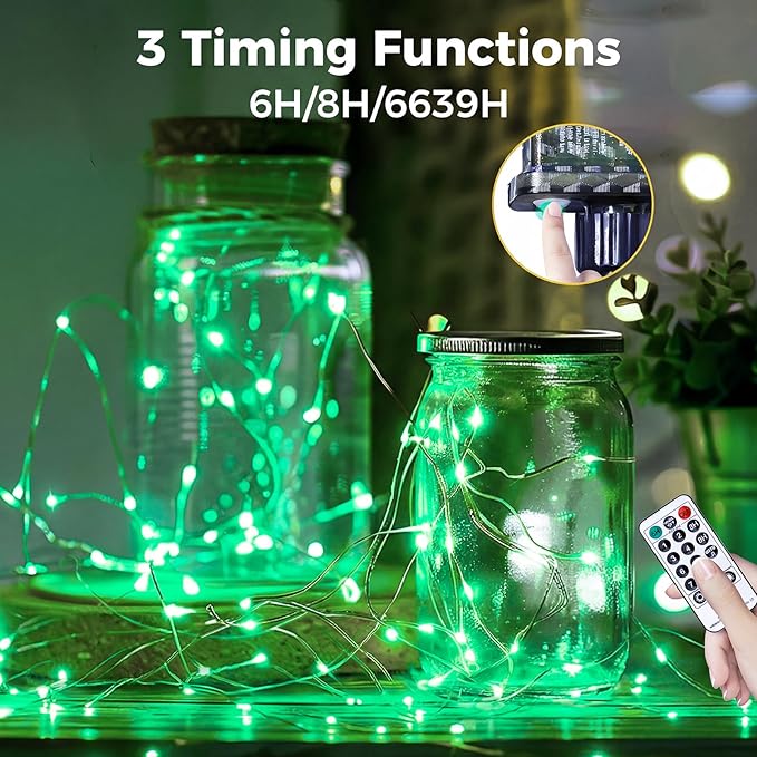 btfarm Fairy Lights Plug in with Remote, 33FT 100 LED Outdoor Twinkle Lights Waterproof with Timer, 8 Modes Indoor String Lights for Bedroom Patio Garden Wedding Christmas Decoration, Green