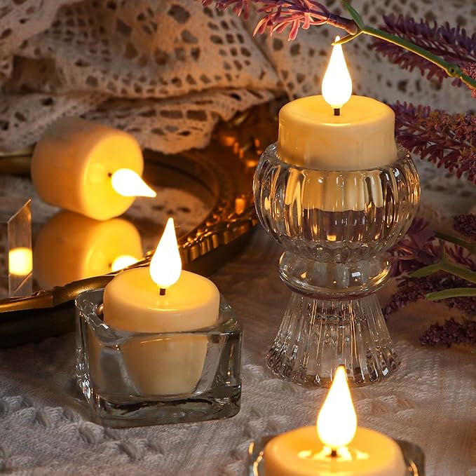 Rechargeable LED Tealight Candle with Remote Control & Timer Flickering FlamelessTea Light Electric Fake Candles with USB Charging Cable for Halloween,Latern,Table,Xmas Decor (12pcs,Warm White)