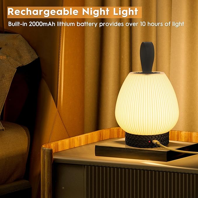 Touch Night Light, Dimmable Small Table Lamps, Rechargeable Portable Bedside Lamp for Bedroom, LED with Warm White Lights, Modern Nightstand Light for Living Room(Black)