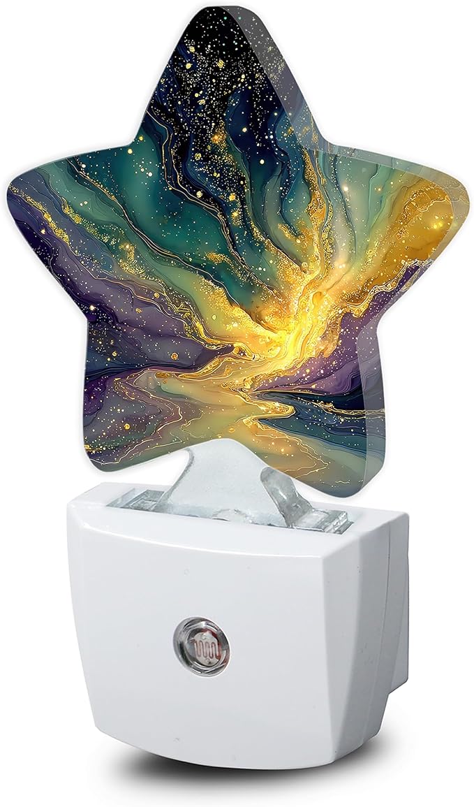 Purple Gold Marble Night Light,Colorful Abstract Plug-in Star Night Lights with Dusk-to-Dawn Sensor for Bedroom,Bathroom,Living Room Sleep Friendly Lamp for Women Girls Boys Gift,0.5W