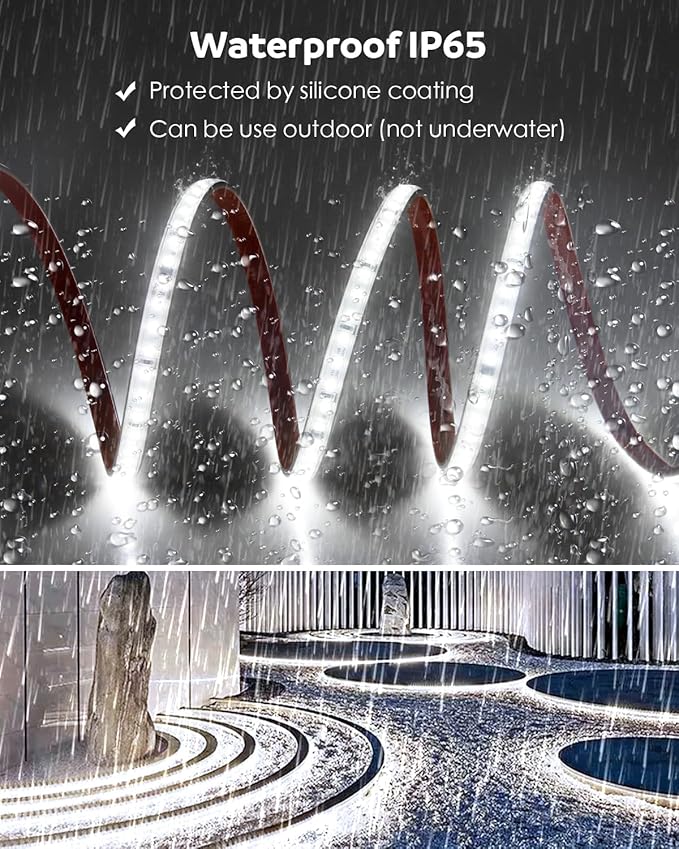 Aclorol 45M Outdoor Led Strip Lights Waterproof 150FT AC 110V-130V Flexible LED Rope Lights Outdoor Cool White 6000K Cuttable LED Lights String for Garden Patio Indoor Decorative Lighting 120LEDs/M