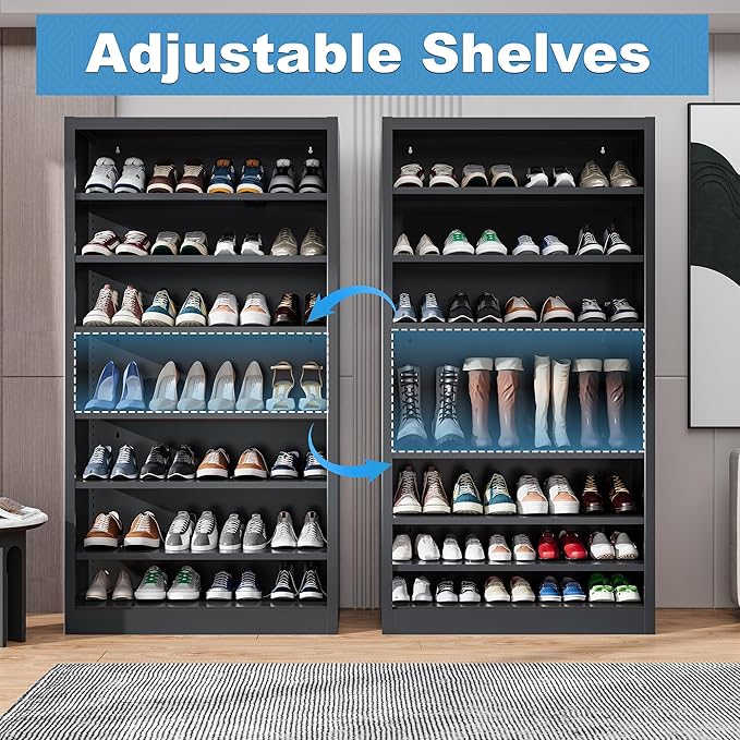 7-Tier Heavy Duty Metal Shoe Rack, 55" H Tall Shoe Storage Cabinet with Adjustable Shelves, Space-Saving Shoe Entryway Organizer for Hallway, Closet, Cloakroom, Garage