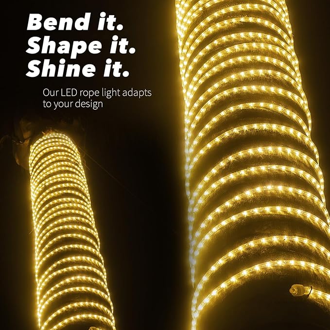 WYZworks 1116LEDs 100ft LED Outside Rope Lights, Outdoor ETL Certified Waterproof Permanent 360 Degree Light Emitting, Flexible Tube, Connectable, Christmas Palm Tree Exterior Landscape, Warm White