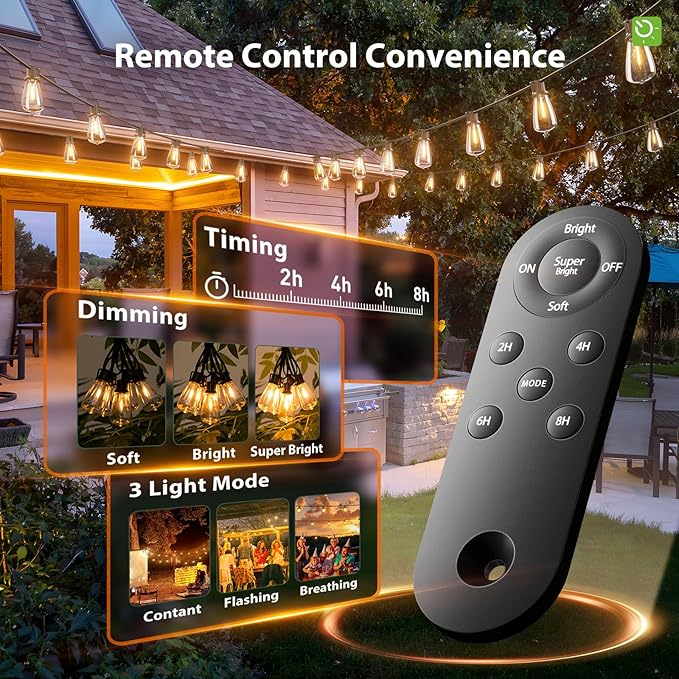 KYY 54(48+6) FT Solar String Lights Outdoor with USB Port Remote, Waterproof and Shatterproof Patio with Solar Powered Panel, LED Vintage Edison Bulbs, Heavy-Duty and UL Listed Market Lights