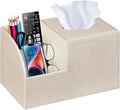 PU Leather Square Tissue Box Cover - Multi-Functional Tissue Box Holder, Tissue Box Cover with Storage,Tissue and Remote Control Holder, Cube Tissue Box Organizer Bedroom Nightstand End Table