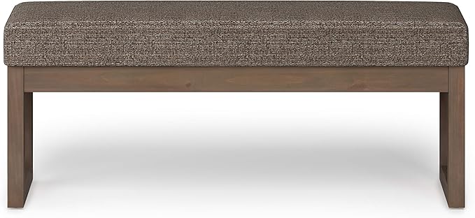 SIMPLIHOME Milltown Large Ottoman Bench - 44 inch Wide Upholstered Tweed Look Fabric Rectangle Footstool Ottoman in Mink Brown, Contemporary Bench for Bedroom with Cushioned Seat, Assembled