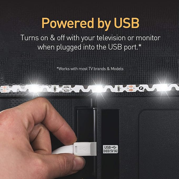 Power Practical LED Strip Lights Backlight, USB Light Strips w/Remote for 15 Ambient Color Bias Lighting Options & 10 Brightness Modes, for TV/Computer Decor/Indoor Use, Size(<24" TV)