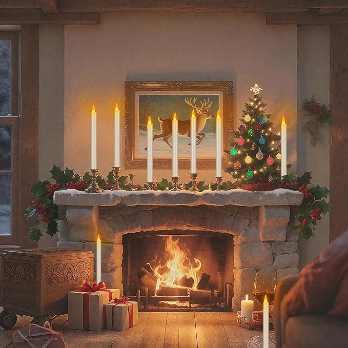 Flameless Taper Candles 10" Dripless Battery Operated Candle with Remote Timer, 6 Pack Christmas Window Candles, 400+ Hours by 2 AA Batteries for Home Decor, Candlelight Dinner, Weddings