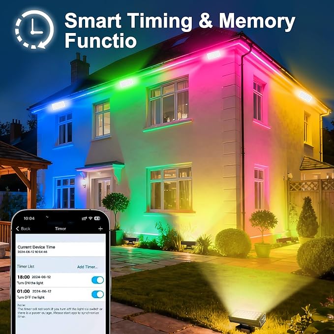 Linkable Flood Lights Outdoor 180W RGBCW Color Changing LED Floodlight APP & RF Control, 2700K-6500K Tunable White, 50 Modes Music Sync, Wall Washer for House, Yard, Christmas Party