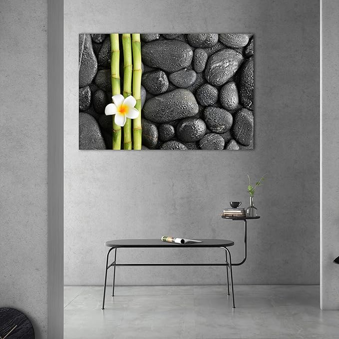 Zen Wall Art Decor, Modern Bathroom Zen Decor Wall Art, Canvas Wall Art for Spa Zen Room Decor, Green Bamboo Forest and Black Pebble Relaxing Art Prints for Office & Spa Wall Decor 28x40 Inches