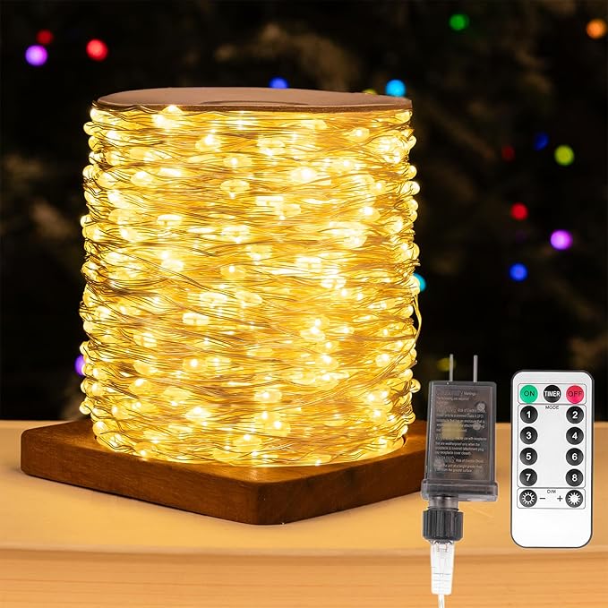Fairy Lights Plug in,328FT 1000LEDs Waterproof Led String Lights,8 Modes Remote Twinkle Light for Outdoor Indoor Christmas Wedding Birthday Garden Party Decorations,Silver Wire,Warm White