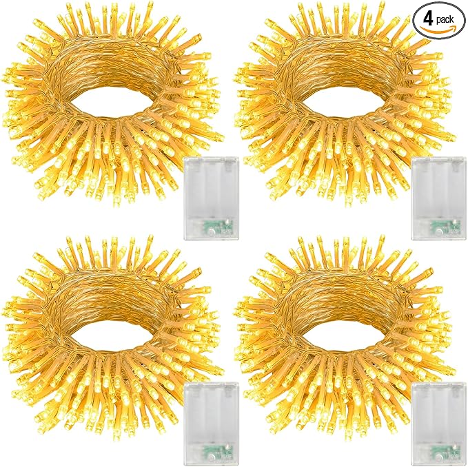 4 Pack String Lights Battery Operated, 13.2Ft 40 LED Clear Wire Fairy String Lights, Christmas Twinkle Fairy Lights Outdoor for Christmas Garden Wedding Party Decor (Warm White)