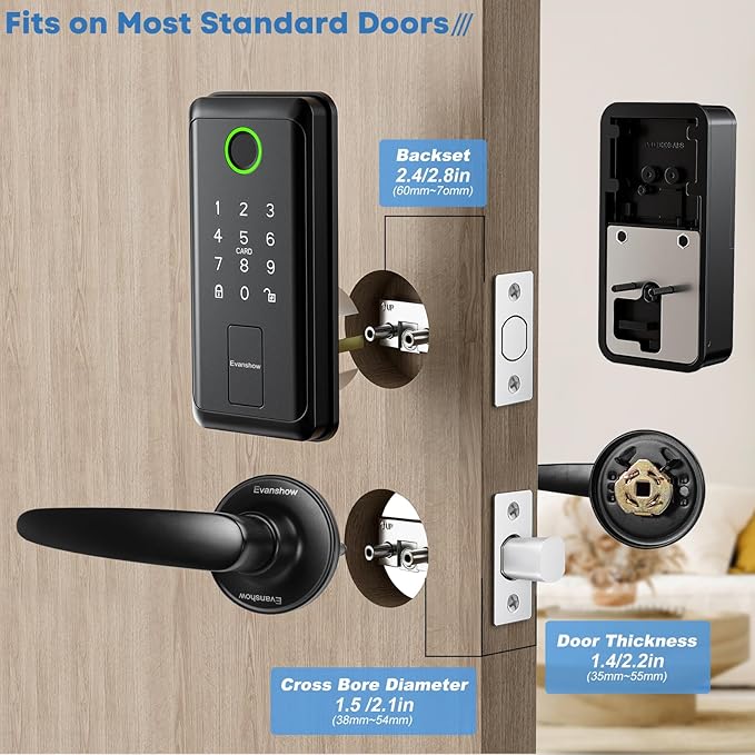 Keypad Door Lock with Handle,Keyless Entry Door Lock, Electronic Digital Keypad Deadbolt with App, Keyless Entry Fingerprint Lock Auto Lock & One Touch Locking, Front Smart Door Handle Sets