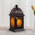 DECORKEY Candle Lanterns Decorative Indoor & Outdoor, 12'' Vintage Moroccan Hanging&Tabletop Lantern, Christmas Halloween Metal Candle Holder for Home Front Porch Patio Decor (Amber)