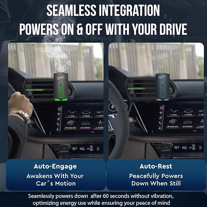 2 Smart Car Air Freshener Diffusers – Rechargeable Auto Scent Device Set with 12 Refills – Anti-Leak System, 3 Spray Modes & Motion Sensor Auto On/Off