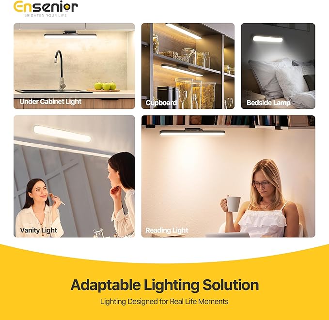 Under Cabinet Lights Wireless, Remote Control Rechargeable Light Bar with Timer, Magnetic LED Battery Operated Lights with Digital Display, Dimmable Touch Stick on Lights for Kitchen, Mirror 2500mAh