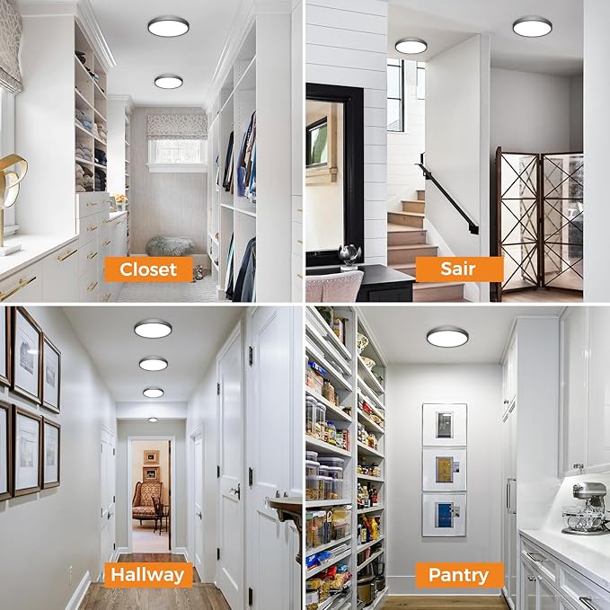 slochi 4 Pack Motion Sensor Ceiling Light Indoor, 5000K Ceiling Lights Motion Sensored Wired, 15W 1500LM 7 Inch Flush Mount Light Fixture for Closet Pantry Hallway Stairwell Porch, Black