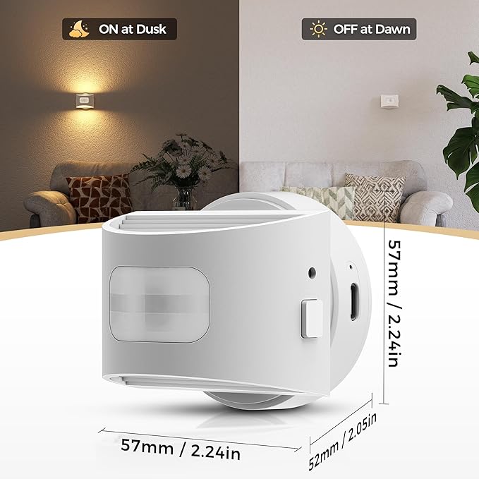 DORESshop Smart Night Light 4-Pack, Plug-in & Rechargeable Mode, Auto Dusk-to-Dawn & Motion Sensing, 3000K Soft White for Bedroom, Bathroom, Hallway, Stairs