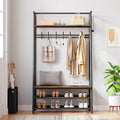 39" Coat Rack, Hall Tree with Shoe Bench for Entryway, 4-Tier Shelf With Hooks Hall Tree with Storage, 4 in 1 Freestanding Metal Frame Multifunctional Hallway Organizer, Accent Furniture for Bathroom