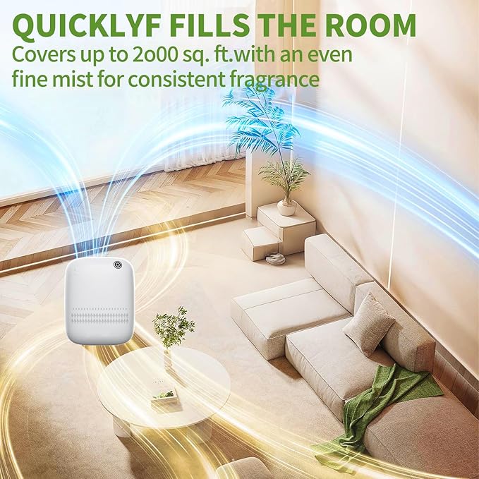 Waterless Essential Oil Diffuser for Home Large Room & Commercial Use, Covers Up to 2000 sq ft, 400mL Capacity, DC-12V/1A Plug-in Wall, App Controlled Cold Air Diffuser for Home, Office
